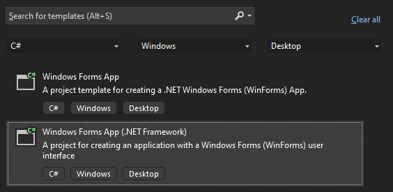 WinForm Target Framework